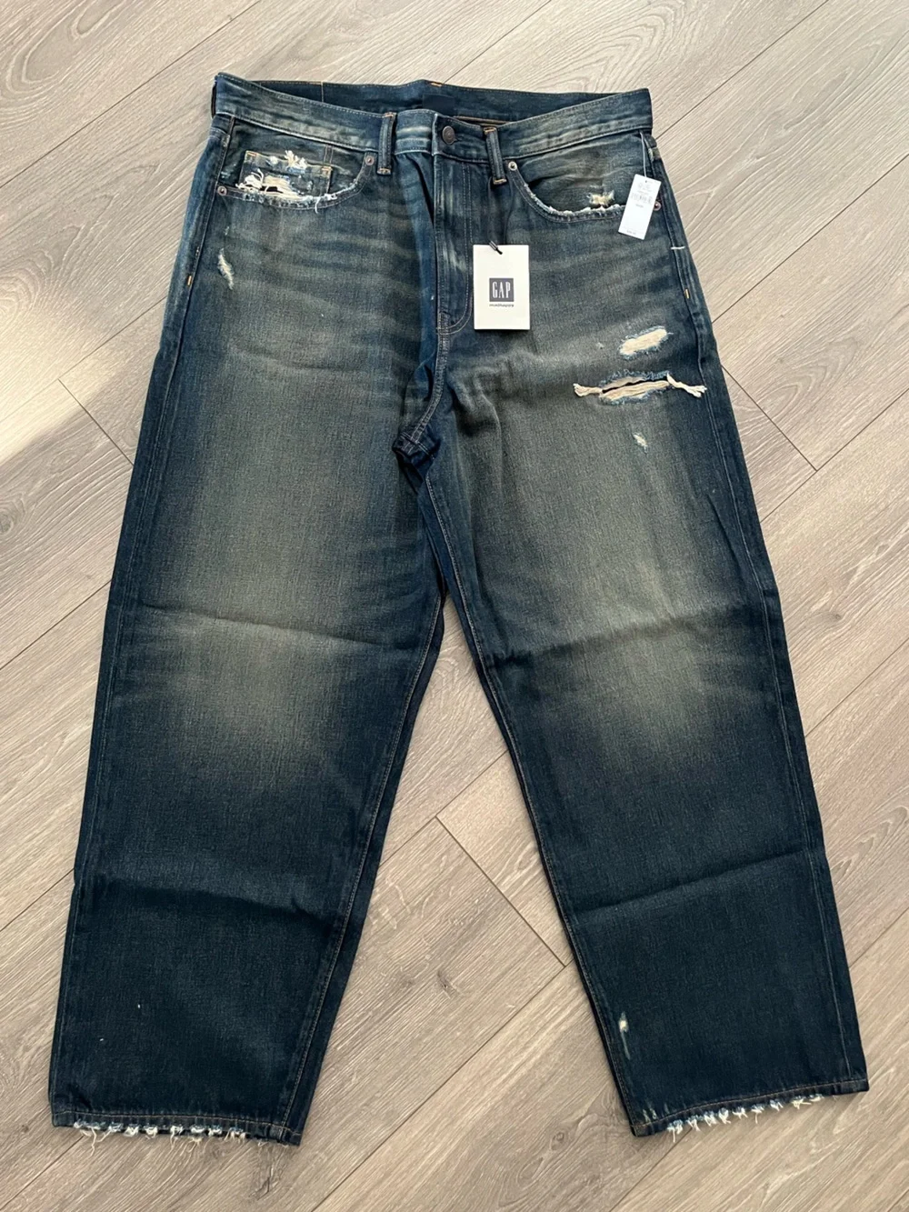 NWT GAP x MadHappy Collab Mens Distressed Dark Blue Jeans Size 34 x 30 & 32x30